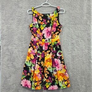 The Limited Floral Dress Sz 0 Fit & Flare Pleated Sleeveless Skater Scoop Back